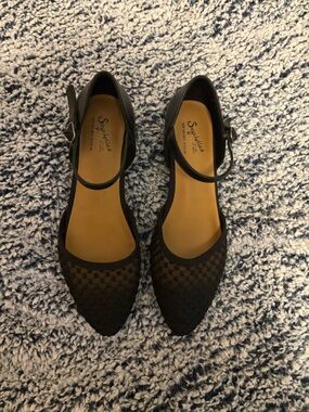 Seychelles Black Woven Pointed Flats with Ankle Strap